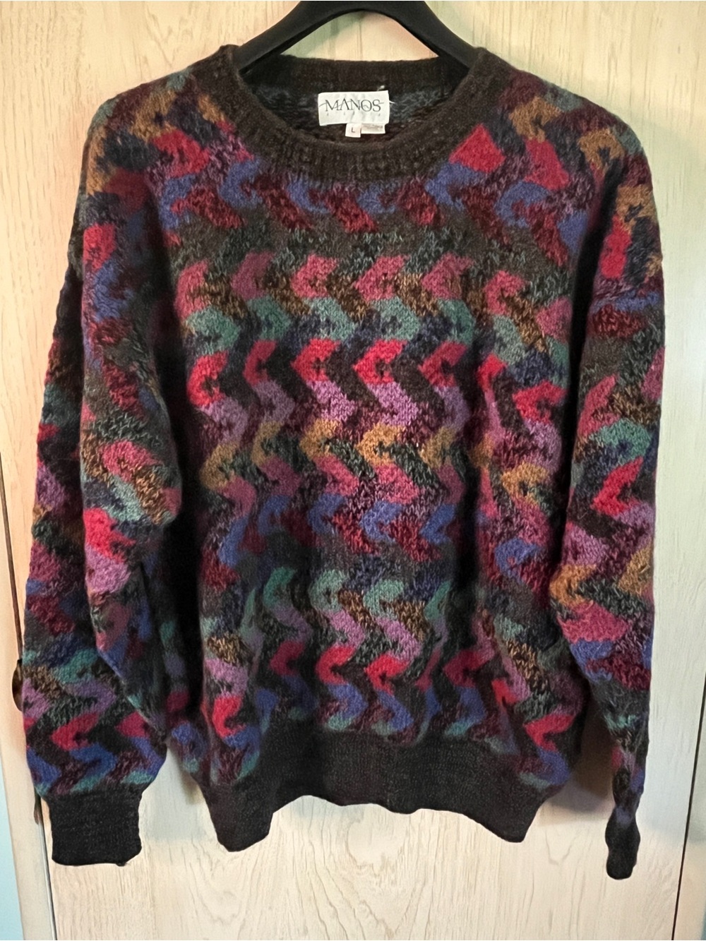 Vintage Grandpacore MANOS Atlanta sweater Chevron Alpaca Grandpa Sz Large